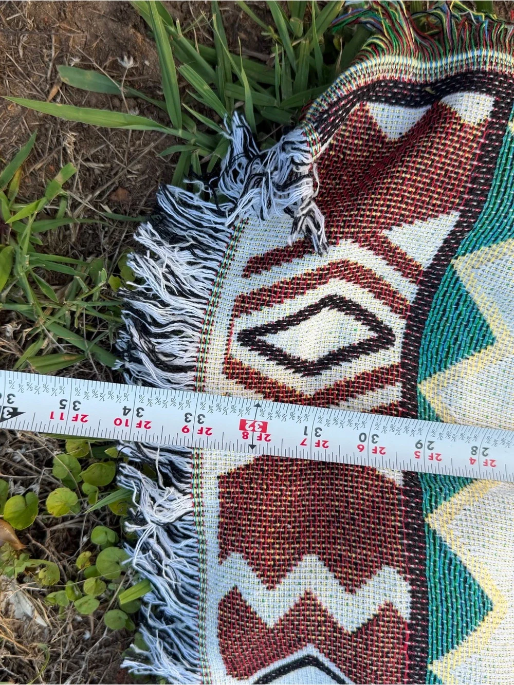 Southwestern Aztec Woven Throw Blanket Rug Wall Tapestry White Teal Fringe 54x34